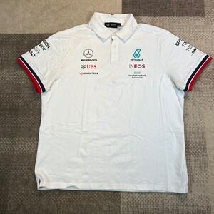Mercedes AMG Petronas F1 Team Tommy Hilfiger White Polo Shirt Mens XXL Logo